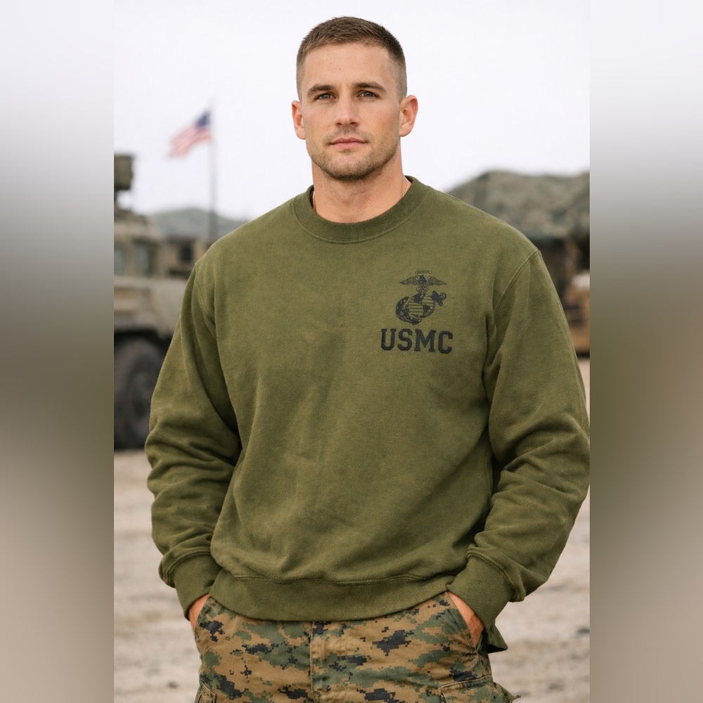 USMC Military Issue Sweatshirt Medium Made in‎ USA Olive Green